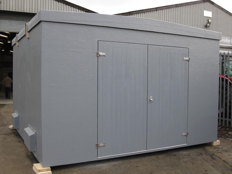 Grey GRP enclosure with fire resistant materials
